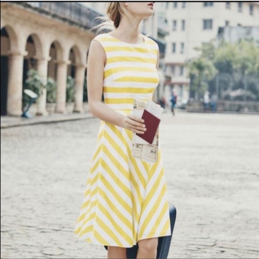 Boden Yellow and White Striped Dress